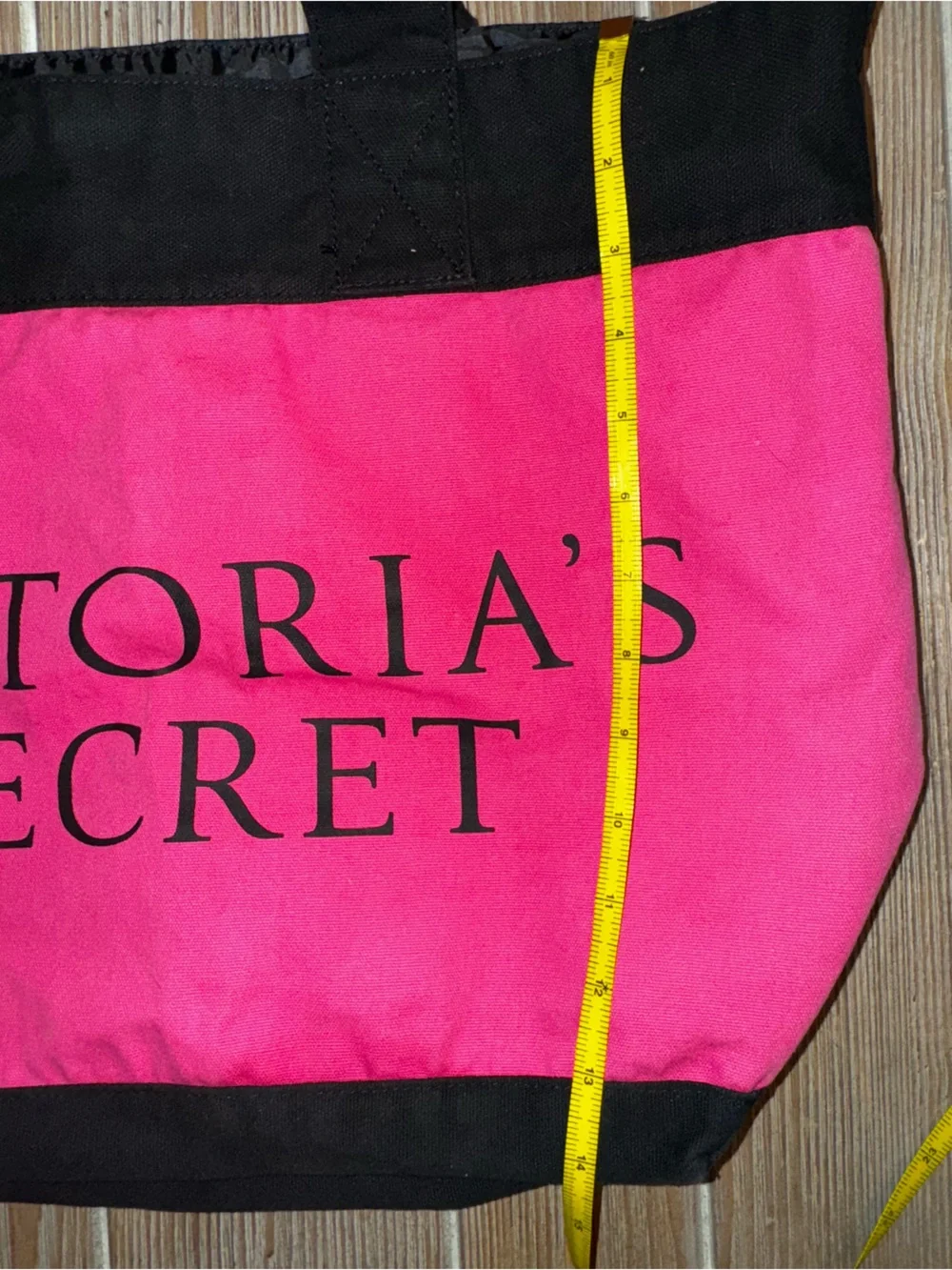 Victoria's Secret LARGE Canvas Hot Pink & Red Tote with Black Trim